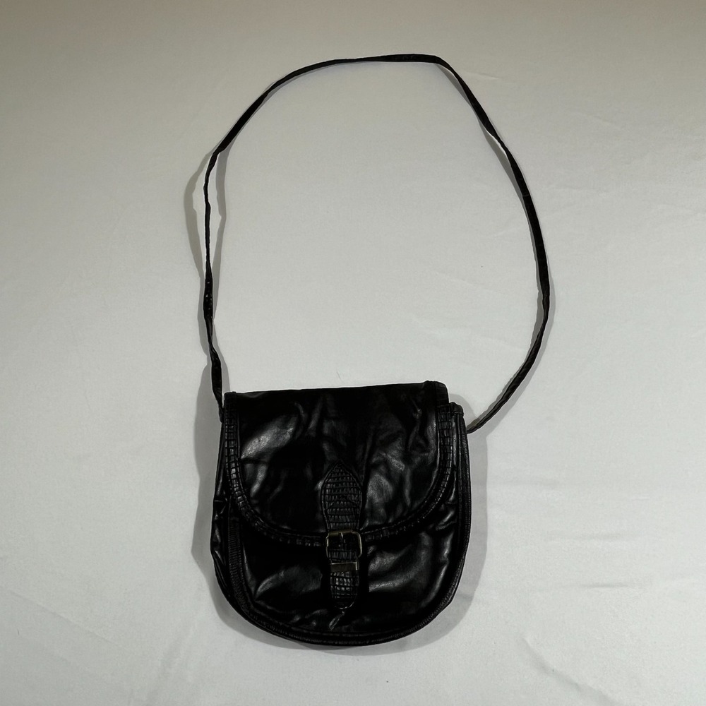 Vintage Pacific Connections Black Faux Leather Crossbody Bag Made in Taiwan 90s